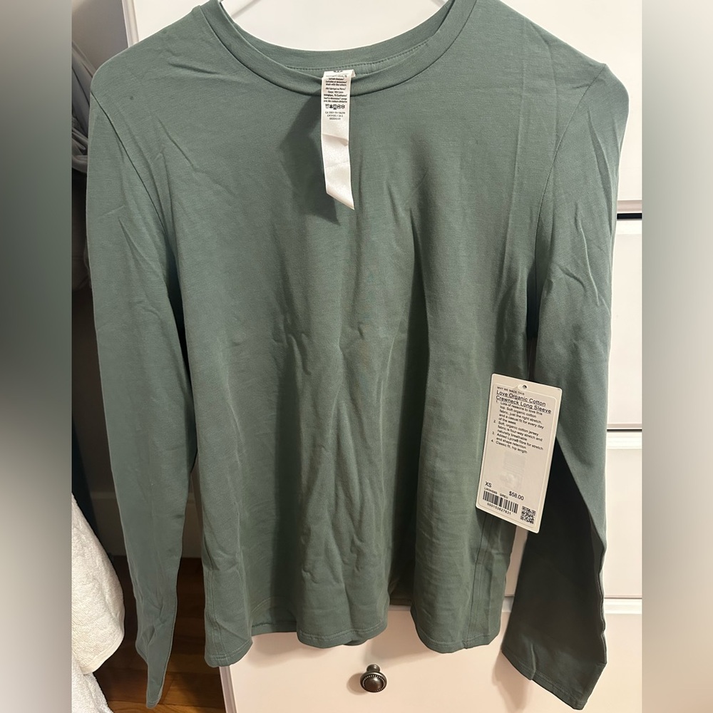 Lululemon Athletica Organic Cotton Crewneck Long Sleeve Grey Eucalyptus